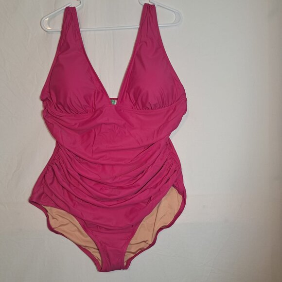 J.Crew Women’s Ruched V Neck One Piece Swimsuit Radiant‎ Fuchsia BC116 Size 20 - Picture 4 of 12